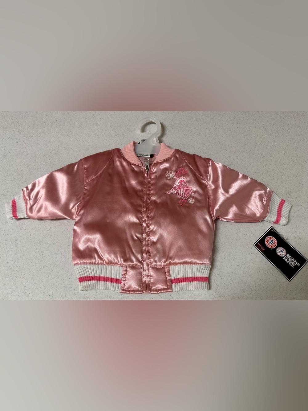 Genuine Stuff NCAA Purdue Infant 3-6 mos Pink Satin Cheer Jacket NWT